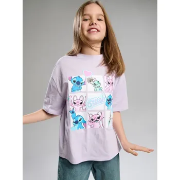Oblečení a móda Sinsay - Bavlněné tričko s krátkým rukávem Lilo & Stitch - levandulová - 594FV-04X - 594FV-04X-158