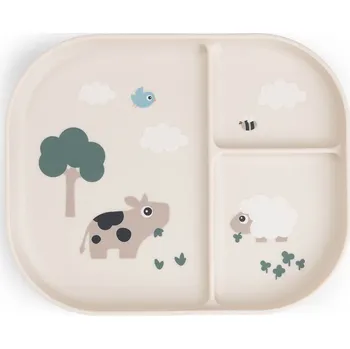 dětský talíř DONE BY DEER Foodie dělený talíř Tiny Farm - pískový