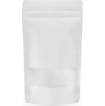Sáček na potraviny Doypack ZIP | bílý kraft papír s okénkem obsah 100ml (85 × 140 + 50mm)