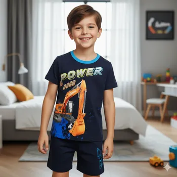 Chlapecké pyžamo KUGO TM9219 Chlapecké letní pyžamo nebo komplet tm.modré