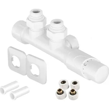 Hlavice pro radiátor Hopa HYBRID-SADA, universální středový ventil s plastovou rozetou, Bílá