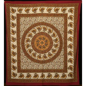 Přehoz na lůžko Mandala velká Bagru červeno-oranžová