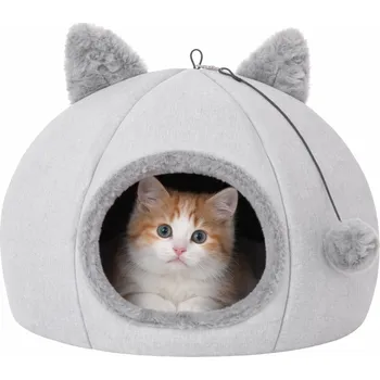 Pelíšek pro kočku Chrápátko Domeček pro kočky AURA – světle šedá Velikost: A: 40x40x28 cm