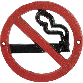 Červená nástěnná litinová cedulka nekouřit - Ø 12*1 cm