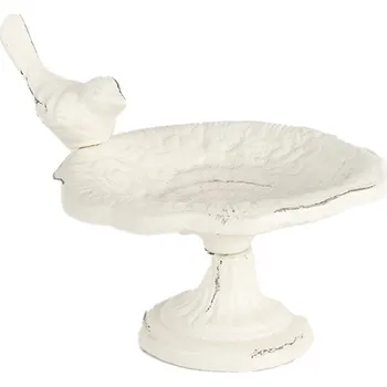 Krmítko pro ptáka Bílé antik litinové krmítko s ptáčkem - 14*12*11 cm