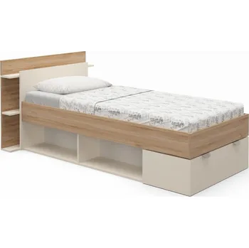 Postel Jednolůžková postel v dekoru dubu s úložným prostorem bez roštu v bílo-přírodní barvě 90x200 cm Albo – Marckeric ID_1721074