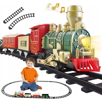 Vláček a vláčkodráha ELEKTRICKÝ VLAK ŽELEZNICE PARNÍ LOKOMOTIVA SE SVĚTLEM A ZVUKEM SADA