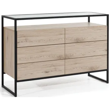 Komoda Šuplíková komoda Glass Loft - dub bordeaux / černá, industriální styl