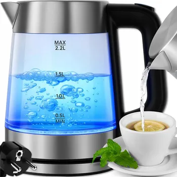 Rychlovarná konvice RYCHLOVARNÁ KONVICE SKLENĚNÁ BEZDRÁTOVÁ OCELOVÁ 2,2L VELKÁ 2000W