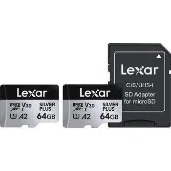 Paměťová karta 2x paměťová karta Lexar microSDXC 64GB Professional Silver Plus R205/W100 V30