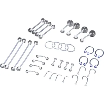 Piercing 36 ks Rozšířená sada transparentních piercingů Akryl Mix tvarů Neviditelné šperky pro nos uši rty obočí