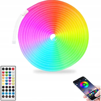 LED páska NEONOVÝ LED PÁSEK 5M OVLÁDANÝ APLIKACÍ PŘES BLUETOOTH RGB DÁLKOVÝ OVLADAČ IP65 24V VODĚODOLNÝ