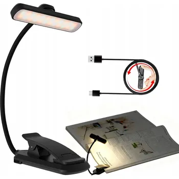 Lampička LED lampička na čtení knih, flexibilní noční s klipem, bezdrátová, USB