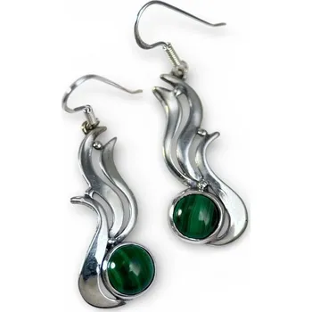 Náušnice Drakkaria IRIS - stříbrné náušnice s malachitem, Ag 925