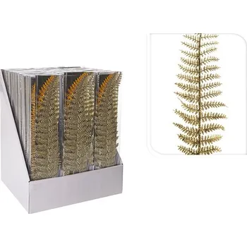 Bytová dekorace LAALU Sada 3 ks dekorací: Větvička champagne s glitry kapradí 3,2 x 7,5 cm