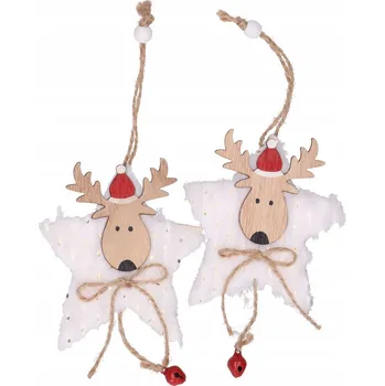 Vánoční dekorace Ozdoby vánoční závěsné Dřevěný sob hvězda 2ks 14x9cm