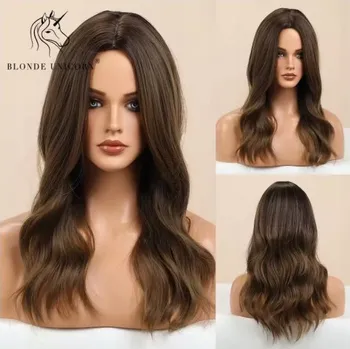 Paruka Paruka Blond Unicorn Syntetická Vlnitá Dlouhá Ombre Hnědá Blond 55 cm