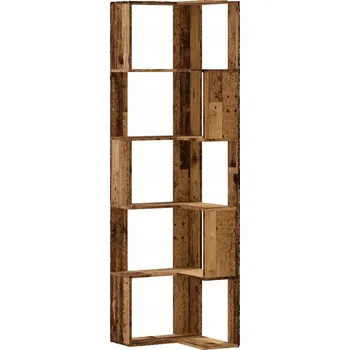 Knihovna Rohová police 5-úrovňová, dřevotříska, vzhled starého dřeva, 50x50x179 cm