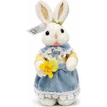 Velikonoční dekorace Slámový velikonoční zajíc holka 21 cm světlé jemné a harmonické tóny
