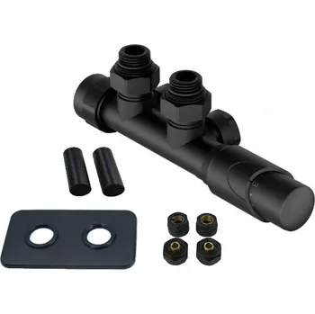 Hlavice pro radiátor Hopa HYBRID-SADA, universální středový ventil s mosaznou rozetou, Černá