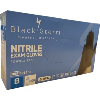 Vyšetřovací rukavice Rukavice Black Storm Nitril černé - vel.S 100ks/bal.