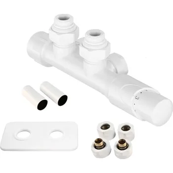 Hlavice pro radiátor Hopa HYBRID-SADA, universální středový ventil s mosaznou rozetou, Bílá