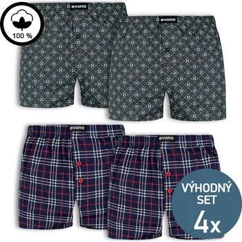 Sada pánského spodního prádla KNITVA Pánské bavlněné trenky set 4 kusů - 2x zelené + 2x modré káro 3XL