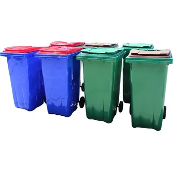 Popelnice Plastová popelnice 240 l, modrá barva, s kolečky - 2. jakost