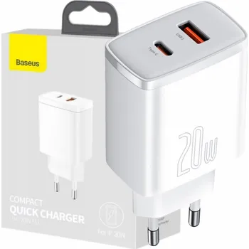 Síťová nabíječka Baseus 20W USB-C USB-A 2x Quick Charge 3.0