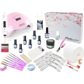 Startovací sada na gelové nehty XXXL Hybrid 120W růžová s bruskou 10W