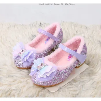 Dětská sálová obuv Frozen (Ledové království) Dívčí elegantní sandálky královny Elsy z pohádky "Frozen" s kožíškem Barva: Fialová, Velikost: 24
