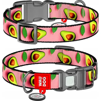 Obojek pro psa Obojek WauDog Nylonový obojek s QR pasem - AVOKÁDO NA RŮŽOVÉM M 20mm/28-40cm