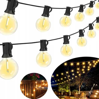 Venkovní osvětlení ZAHRADNÍ GIRLANDA SVĚTELNÁ DEKORACE 30M ŽÁROVKY 50+2 LED VENKOVNÍ SVĚTÝLKA