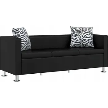 Pohovka Třímístná pohovka z umělé kůže, černá, 170x62,5x63 cm, s polštáři