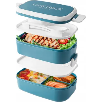 Svačinový box BENTO BOX na oběd 1500 ml Pro dospělé i děti Do práce i do školy Modrý