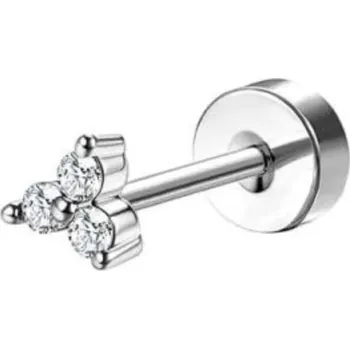 Piercing Stříbrná piercing náušnice 0,8 mm x 6 mm x 10 mm chirurgická nerezová ocel pro citlivé uši motiv 3 diamanty