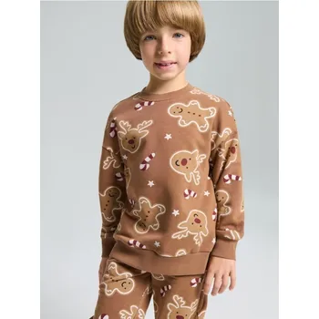 Chlapecká mikina Sinsay - Vánoční mikina s potiskem perníčků a sobů - tmavě hnědá - 927GL-89X - 927GL-89X-98