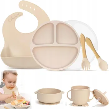 Sada silikonového nádobí béžová pro miminka 7 ks