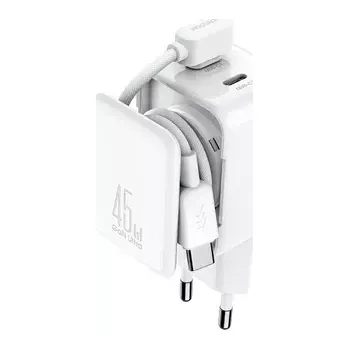 Joyroom JR-TCL05 GaN síťová nabíječka 45 W 2x USB-C s integrovaným organizérem na kabel