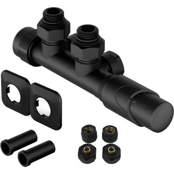 Hlavice pro radiátor Hopa HYBRID-SADA, universální středový ventil s plastovou rozetou, Černá