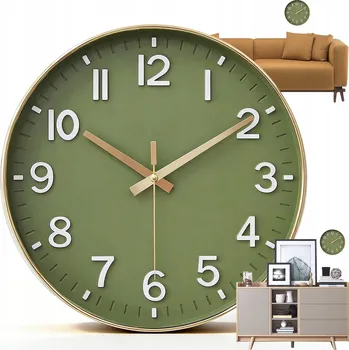 Hodiny MODERNÍ NÁSTĚNNÉ HODINY 30CM TICHÉ Tmavě zelené STYLOVÉ