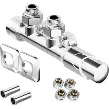 Hlavice pro radiátor Hopa HYBRID-SADA, universální středový ventil s plastovou rozetou, Chrom