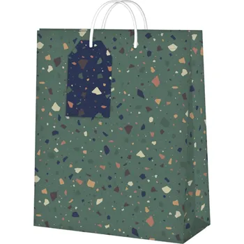 Party dekorace Dárková taška velká - Zelené terrazzo (26 × 12,7 × 32,4 cm)