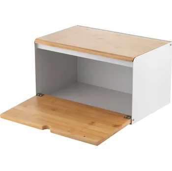 chlebník FLORINA Chlebník ocelový s bambusovým víkem bílý