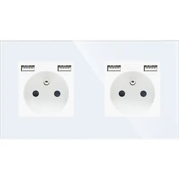 Elektrická zásuvka SRAN Elektrická zásuvka 2x230V+USB 5V/2,1A včetně rámečku bílé sklo