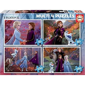 Puzzle EDUCA Sada 4v1 Puzzle Ledové Království 2 Elsa Anna Olaf Pro Děti 5+