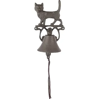 Domovní zvonek Hnědý antik litinový zvonek s kočičkou - 14*14*24 cm