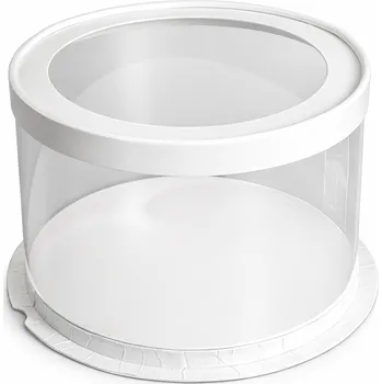 Krabička na výslužku Cake star dortový box bílý kulatý s průhledným víkem 22,5x16cm