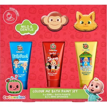 Corsair Cocomelon barva na obličej a tělo do koupele 3x 50 ml + dětská mycí houba mini 2 ks