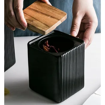 Dóza na potraviny Čtvercová keramická dóza na potraviny Černá STYLOVÁ